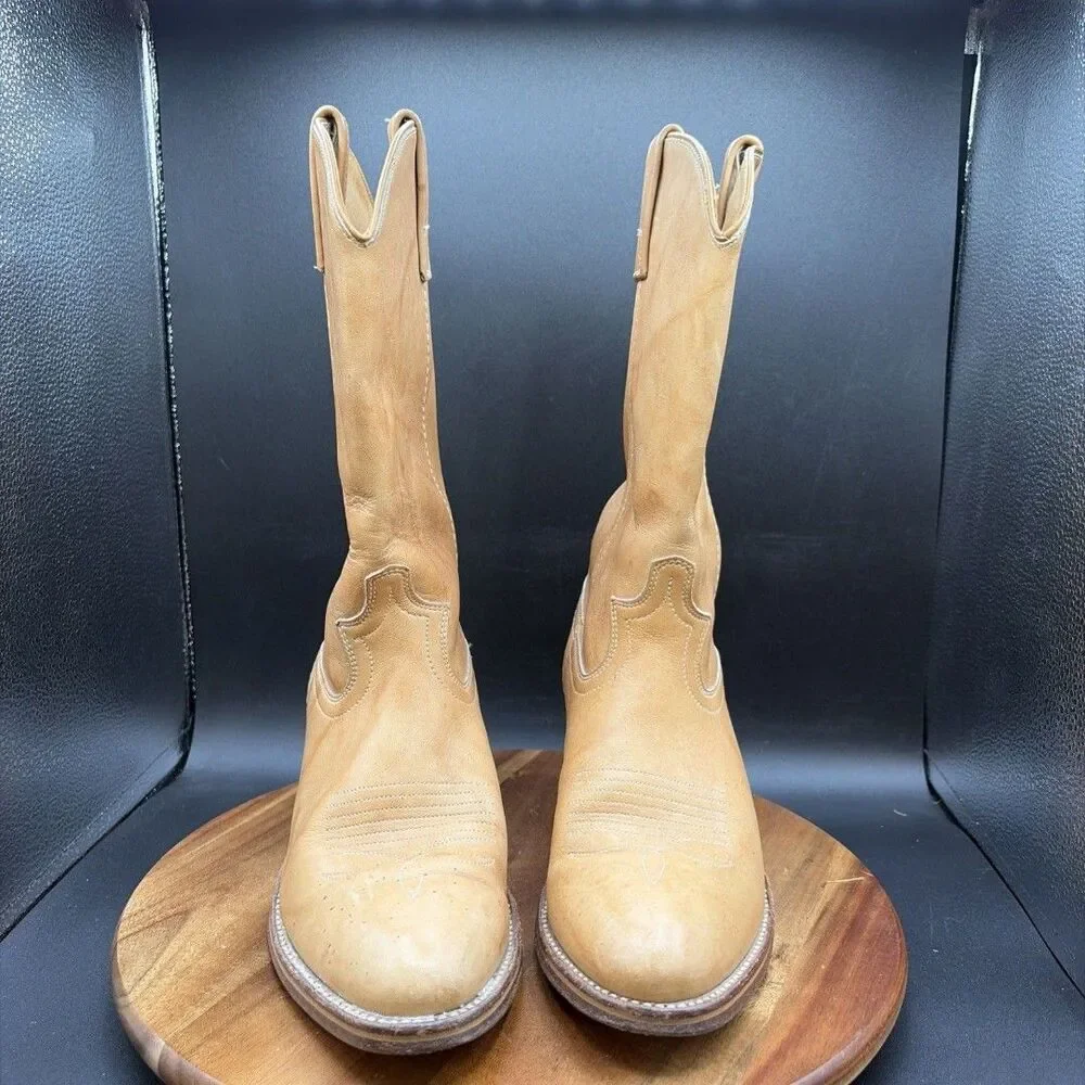 Vintage Dingo 5118 Men's Size 8.5 D Cowboy Boots Cream Leather Western